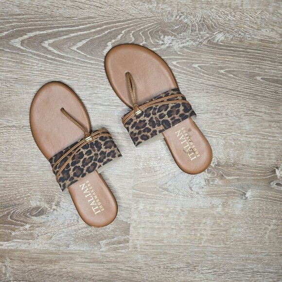 Italian Shoemakers Womens Leopard Print Sandals Size 8 Leather Slip-On - Picture 1 of 3